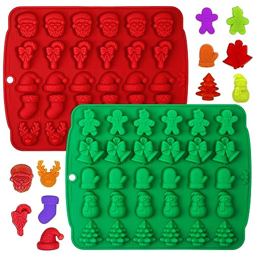 Kamehame Christmas Chocolate Moulds - Silicone 2 Pcs 30 Cavity Christmas Tree, Gingerbread Man, Snowman Gummy Moulds for DIY Gummies, Candy, Jelly, Chocolate, Jello