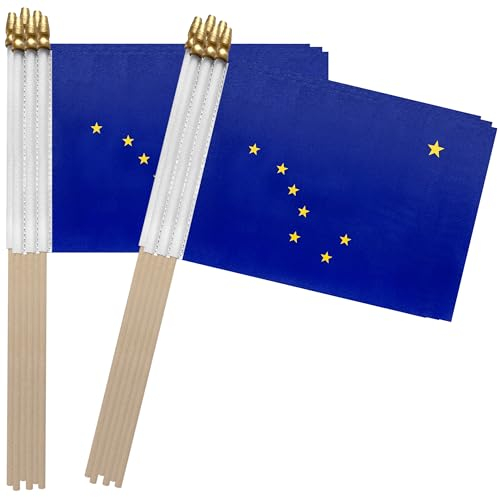 TSMD Lot de 12 mini drapeaux à main, 12,7 x 20,3 cm (Alaska)