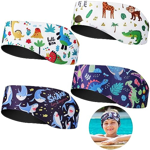 Lot de 4 bandeaux de natation en néoprène pour enfants - Protection d'oreille hautement élastique - Protection des oreilles - Protection des oreilles - Bouchons d'oreille pour enfants