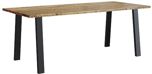 Table à Manger VidaXL 200x90x75 cm en Bois d'Acacia Massif, Design Industriel, 4 Personnes, Marron avec Noir, Salle à Manger ou Cuisine