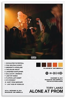 DAXXIN Tory Lanez – Alone At Prom Leinwand-Poster, Wandkunst, Schlafzimmer, Büro, Raumdekoration, Geschenk, ungerahmt, 30 x 45 cm