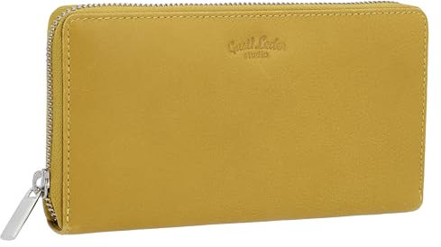 Gusti Geldbörse Leder - Cara Damen Geldbörse Portemonnaie Brieftasche lang Geldbeutel viele Fächer Gelb Leder
