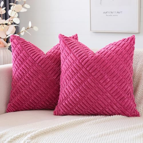 JOTOM 2er Set Kordsamt Kissenbezüge, Dekorative Weich Boho Kissenbezug Moderne Patchwork Kissenhüllen Sofakissen Dekokissen Zierkissenbezug für Wohnzimmer Schlafzimmer Deko (50x50cm, Heißes Rosa)