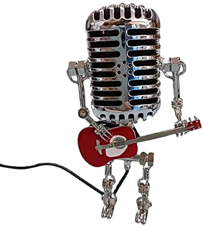 Uitseld Steampunk Table Lamp, Microphone Lamp, Standable Vintage Microphone Guitar Robot Table Lamp LED Bulbs, Home Desktop Decoration for Bar, Hotel, Restaurant, Shops, Super Markets