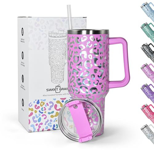 sweet grain 40oz 1182ml Mug Isotherme, Tasse à Café Acier Inoxydable à double paroi, Isolée Tasse Isotherme, Tasse Cafe Voyage, Léopard Gobelet Isotherme Avec Paille