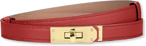 HEVIBK Ledergürtel Damen Gürtel Taillengürtel Damengürtel Leder Jeansgürtel Echtleder 35mm Breit schmaler Gürtel(Rot/Gold)