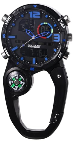 Avaner Taschenuhr mit Karabiner: Rucksack Schnalle Uhr mit Blauen Ziffern, Tageskalender, Stoppuhr, Wecker - Unisex FOB Analog Quarzwerk für Klettern, Sport und Outdoor Aktivitäten