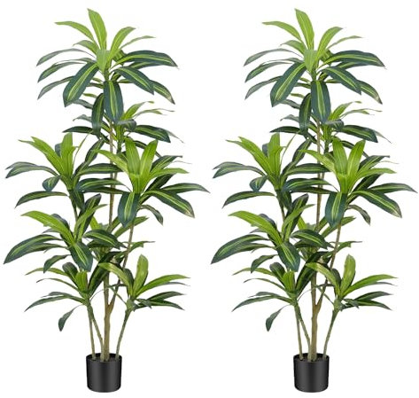 ZEEOZE Planta Artificial Dracaena de 150 cm Planta Artificial Grande con Maceta Negra Plantas Artificiales Decorativas para Interiores Decoración Salon hogar Dormitorio Oficina Pasillo(2 Piezas)
