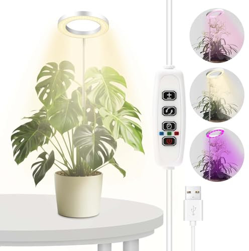 Lampada vegetale per piante con 72 LED a spettro completo per piante da interno, 3 modalità di illuminazione con timer automatico, adattatore USB, 9 livelli di luminosità regolabili