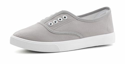 Hitmars Womens Canvas Sneaker Ladies Casual Shoes Walking Breathable Plimsoles Low Top Lightweight Slip On Fashion Leisure Ladies Trainers E Grey UK6