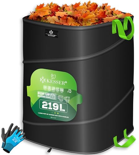 KESSER® Pop-Up-Gartensack 219L Laubsack Gartenabfallsack inkl. Handschuhe | Selbststehend mit Griffen Stabil Robust & Faltbar | Laubsäcke Rasenschnitt Gartensäcke für Gartenabfälle Grünschnitt