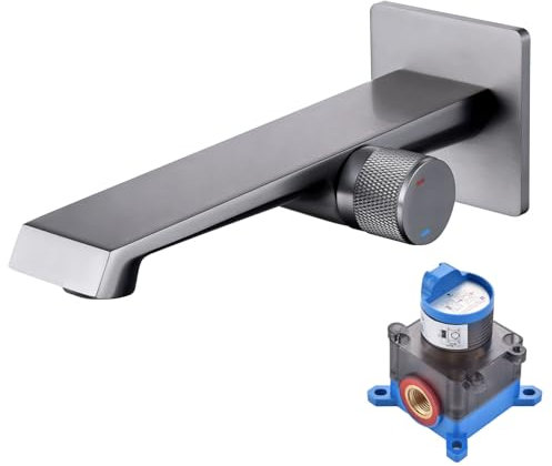 PHASAT Waschtischarmatur Unterputz für Wandmontage Messing Wasserhahn Bad 1-Loch gunmetal grau PTMP09Q