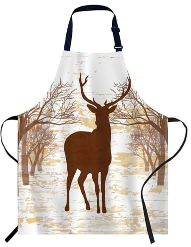 oFloral 004 Schürze für Damen und Herren, Vintage Hirsch mit Bäumen, 27 X 31 Inch