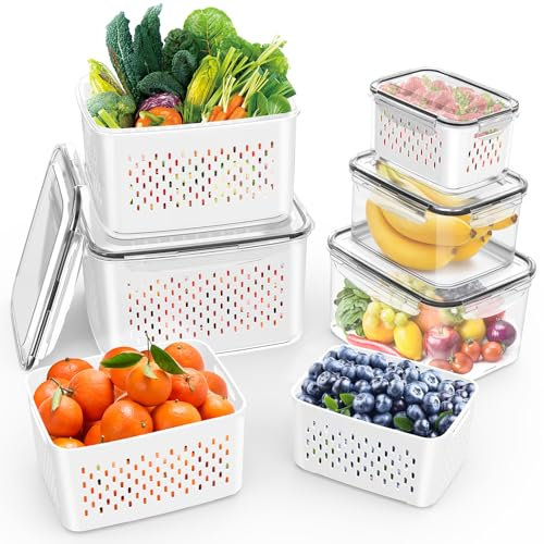 LoyalaEU 5PCS Boîtes de Conservation Alimentaire Boîte Rangement Frigo Avec Passoire Amovible Boîte Hermétique Alimentaire Pique Nique Récipients de Conservation pour Fruits Légumes（5pcs）