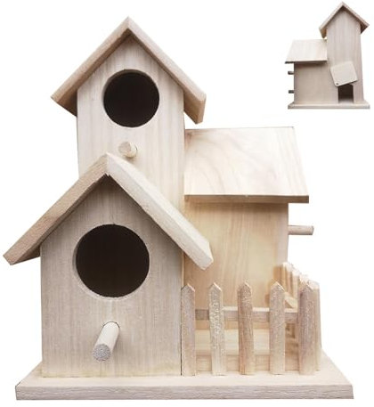 ALWIDA Robin Nest Box, Wooden Bird House, Unfinished Wood Birdhouse, Unpainted, Humming Bird Houses for Home, Garden, Tree Hanging