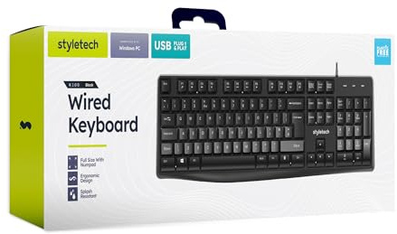 styletech USB-Powered Wired Keyboard for Windows PC - Black