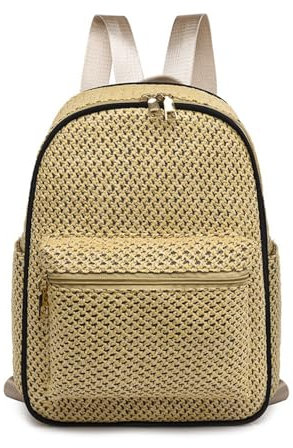 SLEDEZ Strohrucksack für Damen Damen-Rucksack mit großer Kapazität, einfacher Reiserucksack, Strohrucksäcke(Brown)