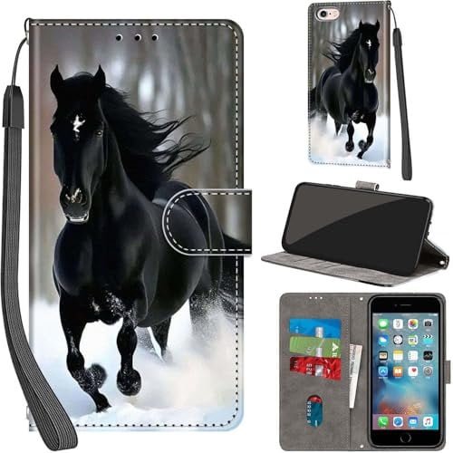 PHINIENLAND Premium PU Leather Flip Wallet Case for iPhone 6 / 6s With Card Slots, Kickstand, Magnetic Book Cover - Horse