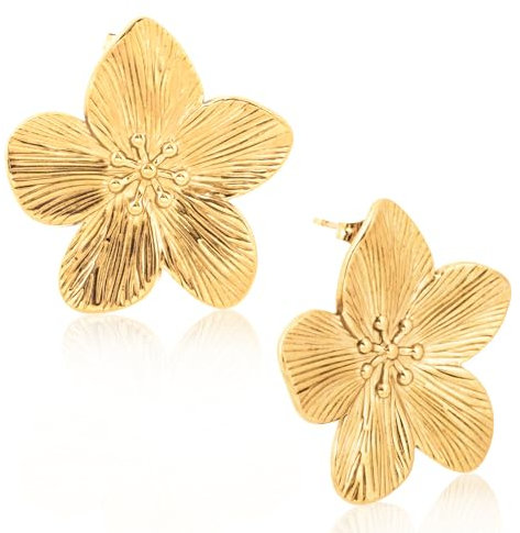 Boucles d'oreilles fleur d'or pour les femmes, grandes boucles d'oreilles Déclaration d'or, boucles d'oreilles pendentif fleur de bohème pétale, bijoux fille pour les femmes (Gold)