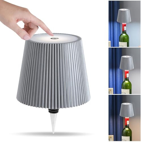 USMEI Lumelia Flaschenlampe Kabellose, Flaschenlampe Aufsatz LED Akku, Tischlampe Aufladbar, Touch Dimmbar 3 Farben, Wasserdicht Flaschen-Lampe für Schlafzimmer, Bars, Restaurants