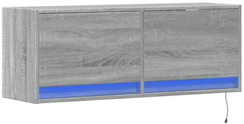 vidaXL TV Wall Cabinet - Floating Unit with RGB LED Lights, 2 Drawers, Grey Sonoma, Engineered Wood, 100x31x38 cm, Space-Saving, Modern Design