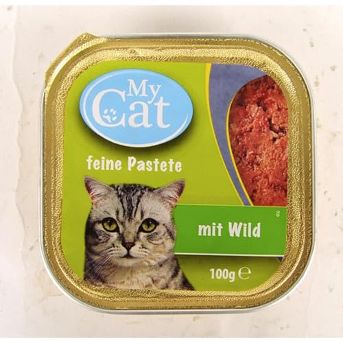 Katzenfutter Wild Pastete 32x100 g Nassfutter Schalen Katzennahrung Premium | My Cat, feine Pastete, Alleinfuttermittel, ausgewachsene Katzen, Vorratspack, saftige Rezeptur, Fleisch, tägliche Ernährung