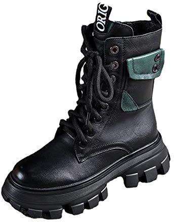 Stivali da combattimento da donna, suola spessa, antiscivolo, corti, con lacci, leggeri, caldi, da passeggio, in tinta unita, con cerniera laterale, in memory foam, per escursionismo, trekking