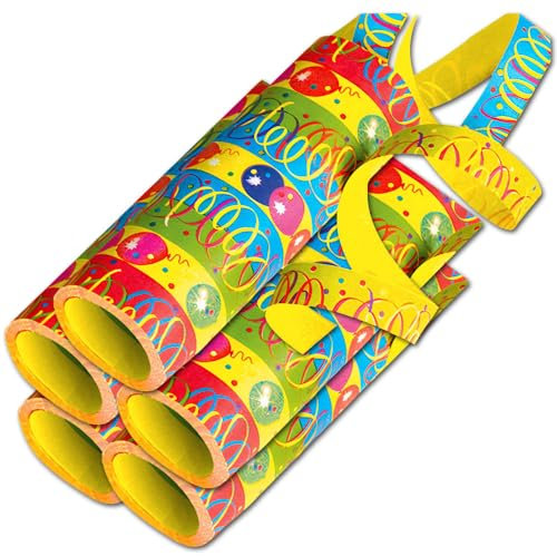 Große Luftschlangen bunt mit Motiven - 5 Rollen extralange Luftschlangen mit farbenfrohen Partymotiven für Fasching, Karneval, Geburtstagsdeko, Kindergeburtstag uvm.