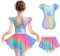 Arshiner Bambini Balletto Abbigliamento Sirena Estate Vestito da Balletto Senza Schienale Cotone Bambini Manica Corta Body Ballo Vestito da Ballo Tuta da Balletto Body da Ballo con tutù 4-5 Anni