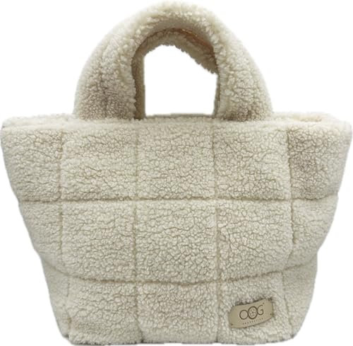 OOG Teddyfell Optik Plüsch Shopper Tasche Schultertasche Henkeltasche Tote Bag Fluffy (Beige)