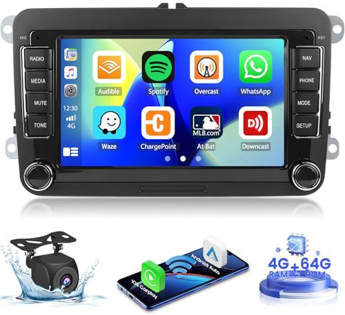 Hikity for VW Andoird Radio 4+64G Android Car Stereo for VW Golf Polo Jetta Tiguan Seat Passat Skoda Radio with 7 Inch Touch Screen Carplay/Android Auto GPS Navigation Bluetooth AHD Backup Camera