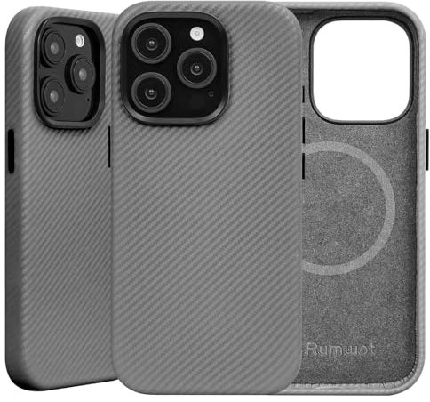 Rumwot for iPhone 15 Pro Max Case - Kevlar Leather - Luxury - Slim Fit - Lightweigt - Drop & Scratch Resistant Twill Anti-Slip Modern Fashion Phone Case Compatible with Magsafe (Gray)