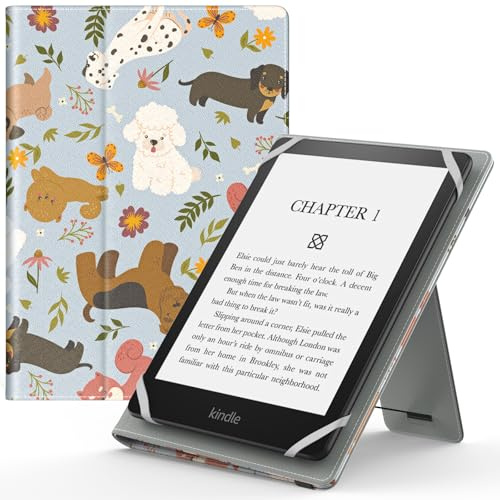 MoKo hülle für 6-7 Zoll Kindle E-Reader und Tablets, Glückliche Hunde | Kindle Zubehör für 6-7 kindle/Kobo/Tolino/Pocketook/Sony E-Book-Tablet, Leichte Flip-Hülle, Mit Handgurt, Mit Ständer