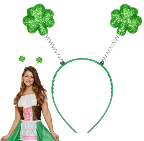 St Patrick'S Day Haarreif, Grün Glitzernde Kleeblätter Haarreifen, St Patricks Day Biegsamer Headband, Irish Party Karneval Haarband, für Irisches Kostüm Patricks Day Party Deko Bilden Requisiten