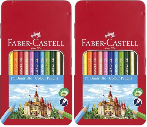 Faber-Castell 115801 - Buntstift Hexagonal, 12er Metalletui (Packung mit 2)