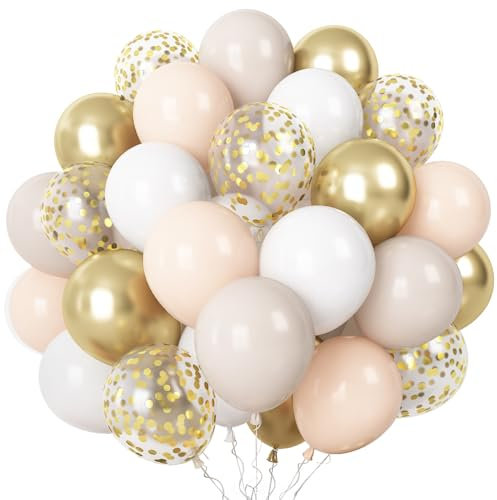 Luftballons Beige Gold, 60 Stück Creme Weiß Gold Konfetti Helium Ballons, Neutral Sandweiß Beige Gold Latexballons für Mädchen Frau Boho Hochzeit Geburtstag Babyparty JGA Party Deko