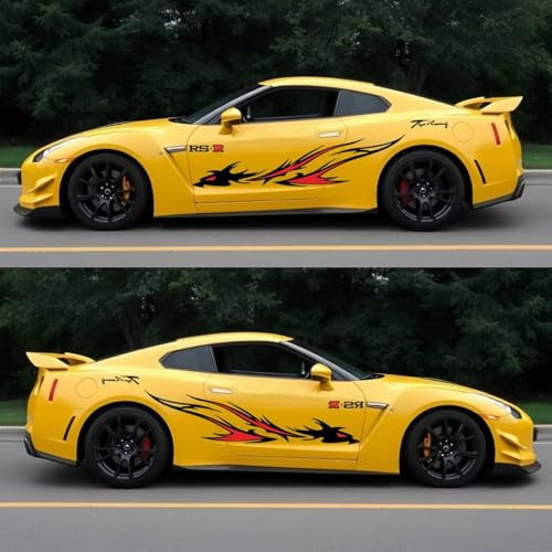 Auto Aufkleber, Flamme Drachen Totem Taille Linie Dekorative Vinyl Aufkleber Auto Körper Aufkleber(Schwarz+Rot)