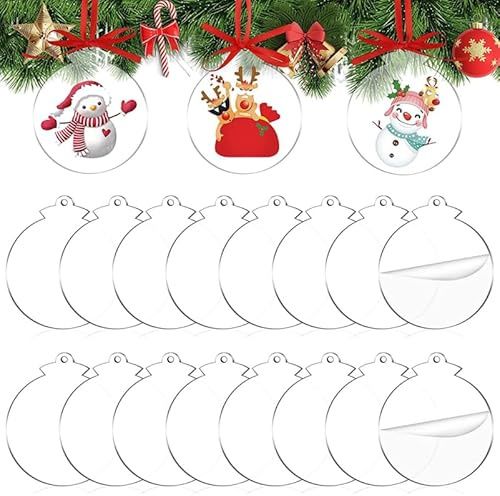Cabilock 72er-Pack Acryl-Weihnachtskugeln zum Selbstgestalten – Transparente Sublimations-Rohlinge zum Beschriften, Bemalen & Bekleben – Flache Plotterrohlinge für DIY Christbaumschmuck