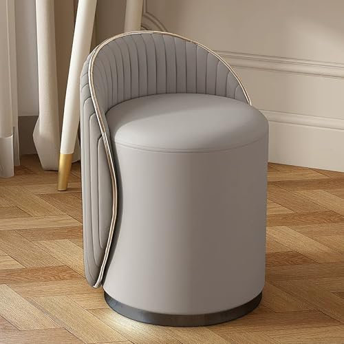 OVLRIJP Schminkhocker für Schminktisch, Hocker Schminktisch mit Lederbezug & Holzrahmen, 360° Drehbar Fußhocker, Polsterhocker für Wohnzimmer, Schlafzimmer (Grau)