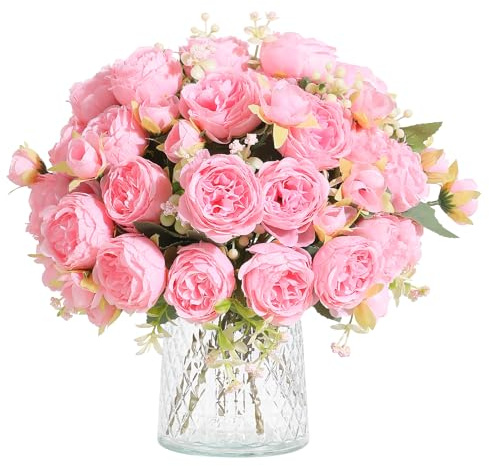 Hobyhoon 8 Bunches Peony Artificial Flowers for Decoration Faux Roses Fake Bouquet Real Touch Silk Flores Artificiales for Vase Wedding Home Décor (Light Pink 8pcs)