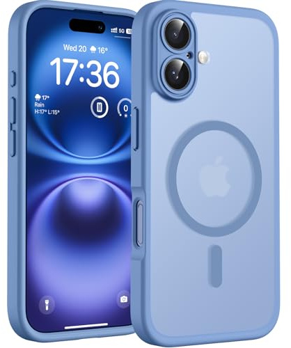 TOCOL for iPhone 16 Case, Compatible with MagSafe, Light Blue | Full Camera Protection, Built-in Magnets, 15FT Military-Grade Shockproof Thin Slim Translucent Matte Phone Cover