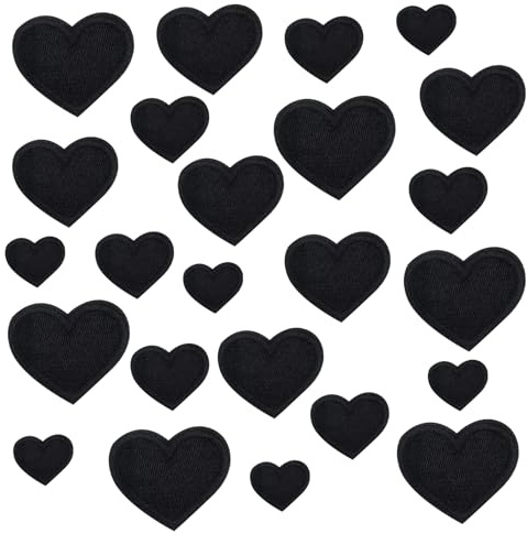 24 Stück Flicken zum Aufbügeln Herz Schwarz,Patches zum Aufbügeln,Aufnäher Kinder,Bügelbilder für Textilien,Herz Bügelflicken Schwarz,für Hut Jacke Jeans Rucksäcke Kleidung DIY Dekoration