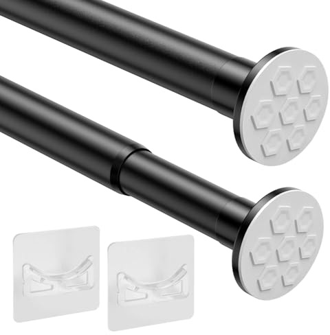 VirtuGro 1Stück Gardinenstange Ohne Bohren 110-200cm Teleskopstange Schwarz | Klemmstange Duschvorhangstange Kleiderstangen Duschstange Ohne Bohren Spannstange für Fenster Badezimmer Ø25mm