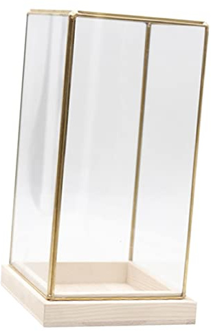 CAXUSD Retro Glasvitrine Mit Gelbgold-messing Und Holzsockel Transparente Aufbewahrungsbox Für Schmuck Kerzen Und Sammlerstücke Langlebiges Dekoelement Für Fensterbank Und Wohnraum