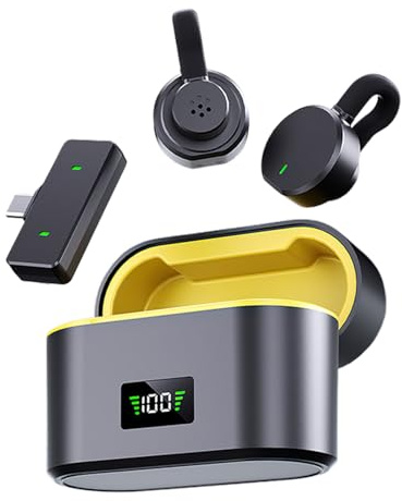 Sionhiuo Micrófono de solapa inalámbrico con estuche de carga, accesorios de audio con reducción de ruido para creadores de contenidos, oradores, instructores de fitness y profesores