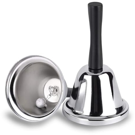 Handglocke,Metallglocke mit holzgriff,Silber Holzgriff Tischglocke, Service Bells Handklingel Rezeptionsglocke für Schule Abendessen am Empfang Hotelservice Meditationsgebet Weihnachtsglocke