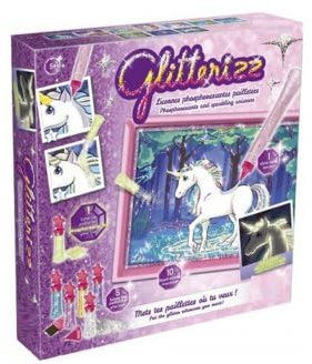 cavernedesjouets Tableaux a pailleter licornes phosphorescentes - glitterizz - set loisirs créatifs + 1 carte tigre - nouveauté