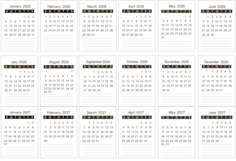 Tischkalender 2026, Januar 2026 – Juni 2027, Jahreskalender, für Familie, Freunde, Lehrer, Zuhause, Schule, Büro, Schreibtisch