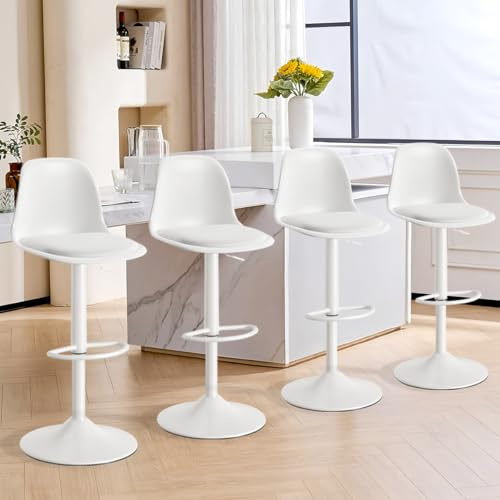 XUEGW Juego de 4 Sillas Altas de Bar Modernas, Sillas Altas Giratorias y Ajustables en Altura con Respaldo y Reposapiés, para Islas de Cocina y Barras Hogareñas