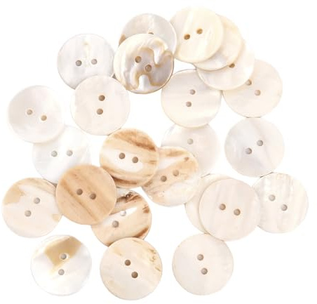 50 Stück Perlmutt Knöpfe, Natürliche Muschelknöpfe mit 2 Löchern in 15mm - Natürlich Schimmernde MOP Knöpfe zum Annähen für Strickjacke, Jeans, Hemd und Basteln